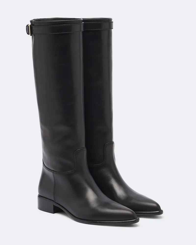 Prada Kniehohe Stiefel aus Leder Schwarz