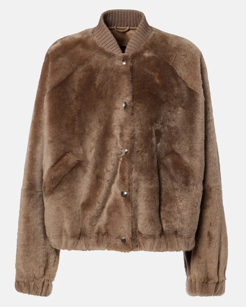 Brunello Cucinelli Bomberjacke aus Shearling mit Kaschmir Braun