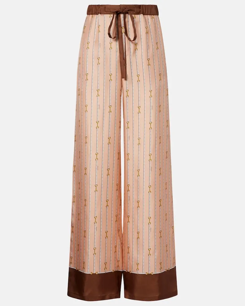 Gucci High-Rise-Hose Horsebit aus Seide Pink