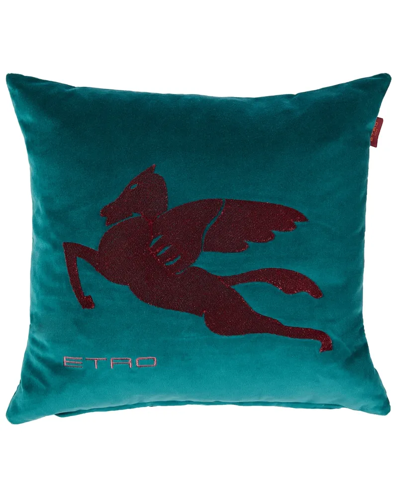 Etro Besticktes Kissen Exeter aus Baumwollsamt Blau