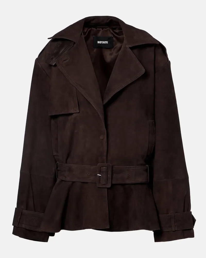 ROTATE Birger Christensen Oversize-Bikerjacke aus Veloursleder Braun