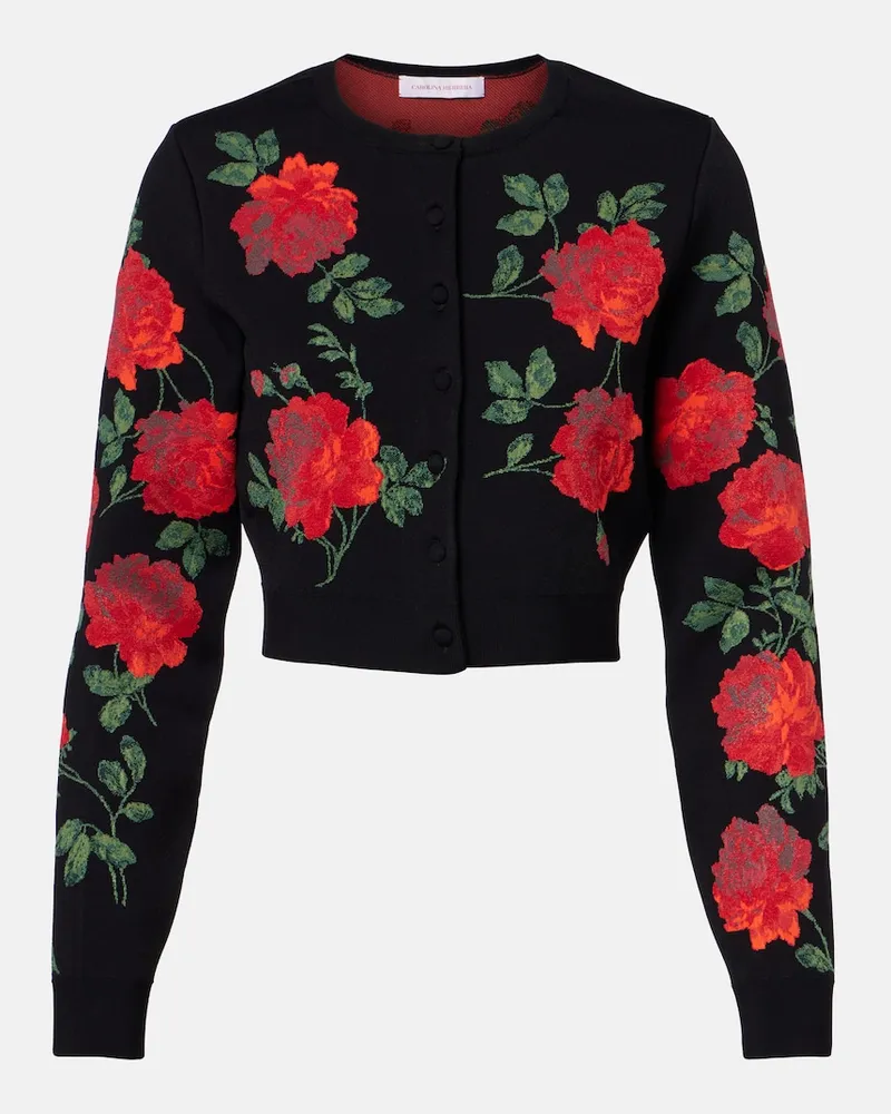 Carolina Herrera New York Cropped-Cardigan aus Jacquard Schwarz