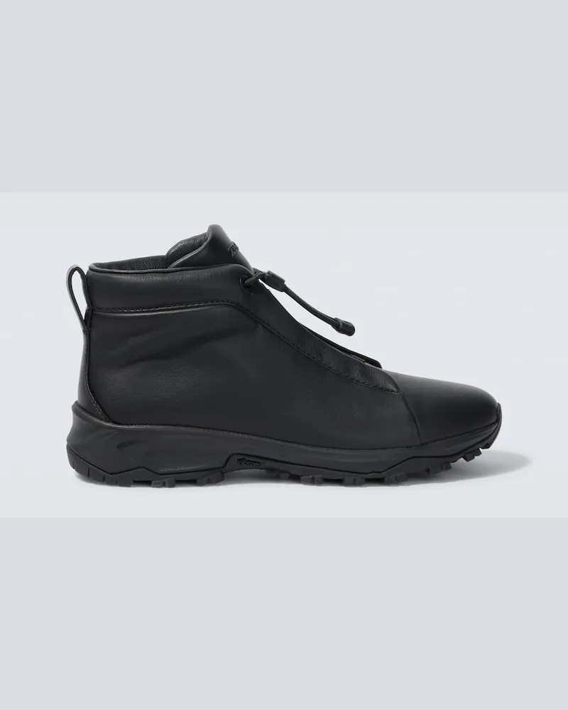 Ermenegildo Zegna Ankle Boots Triple Stitch Vetta aus Leder Schwarz