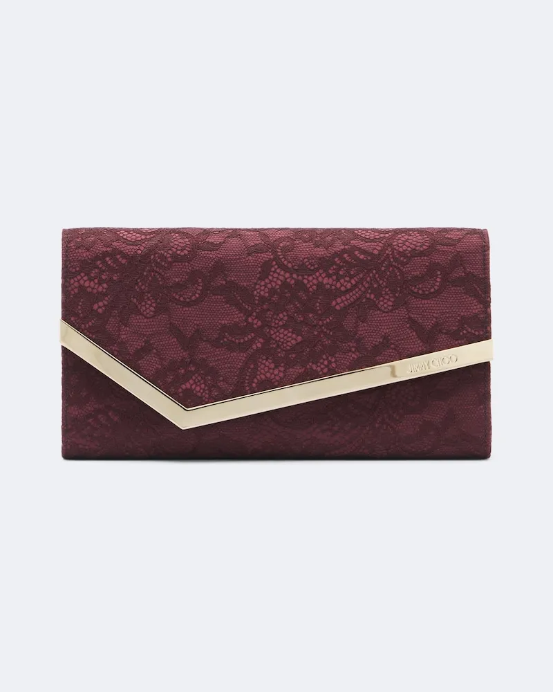 Jimmy Choo Clutch Emmie Small mit Spitze Burgunderrot