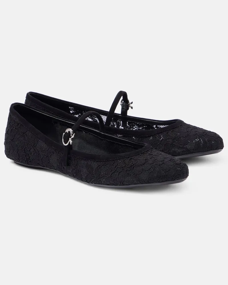 Gianvito Rossi Ballerinas MJ aus Spitze mit Leder Schwarz