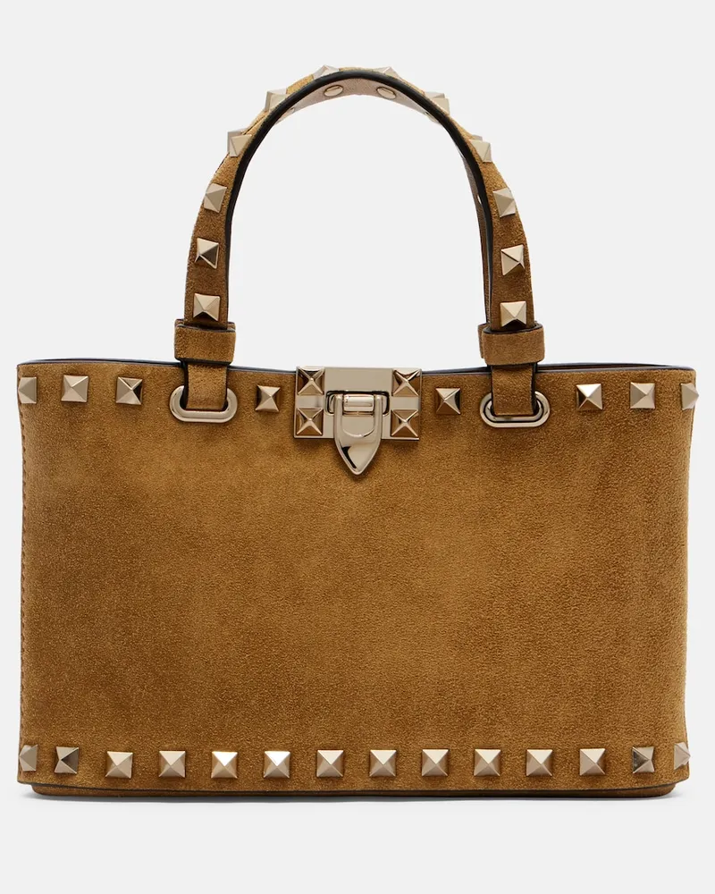 Valentino Garavani Tote Bag Rockstud Mini aus Veloursleder Braun