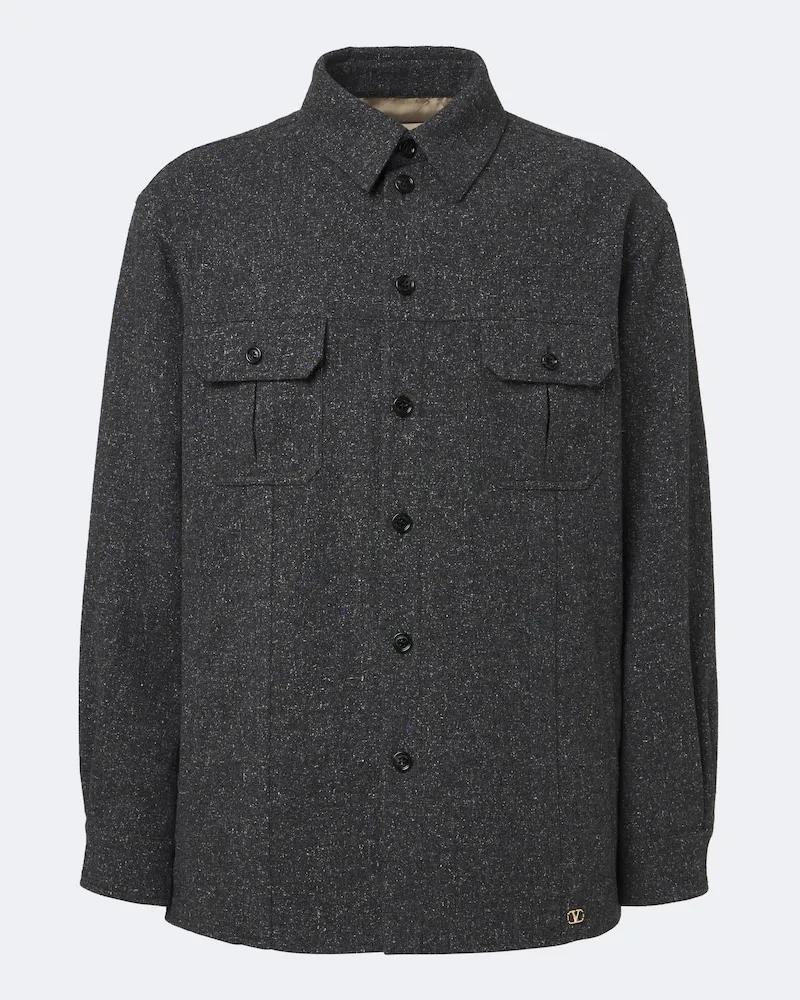 Valentino Garavani Overshirt VLogo aus einem Wollgemisch Grau