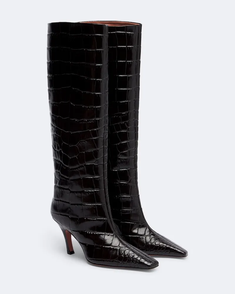 Amina Muaddi Kniehohe Stiefel Mona aus Leder Braun