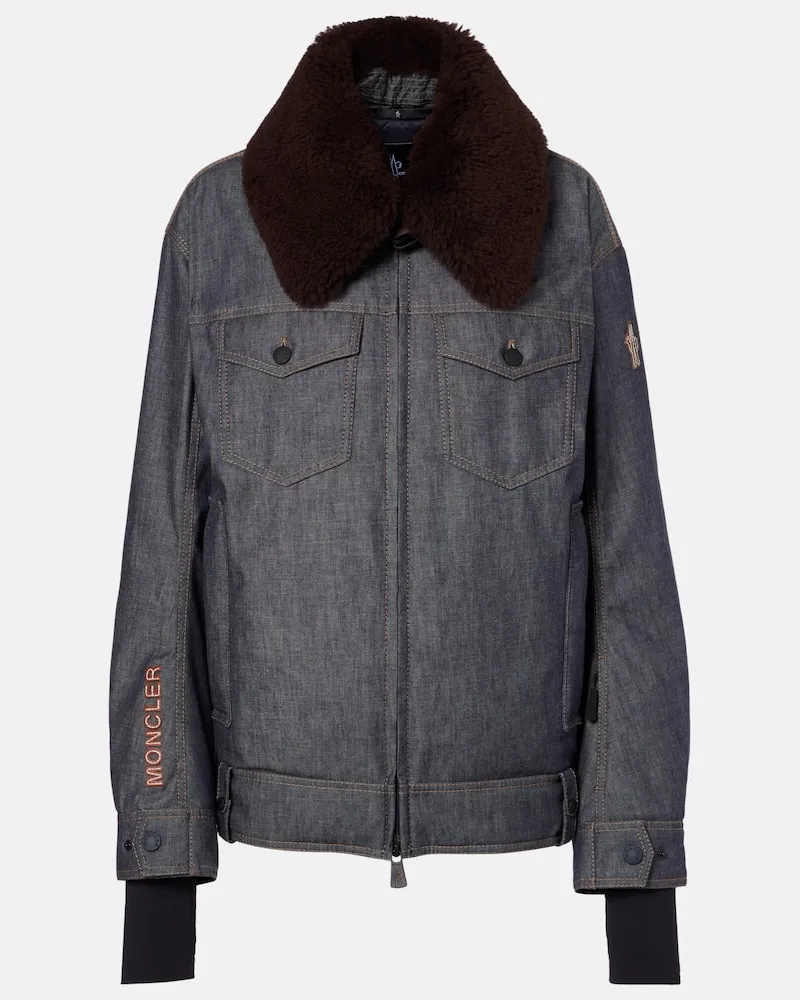 Moncler Daunenjacke Yunque aus Denim mit Shearling Blau