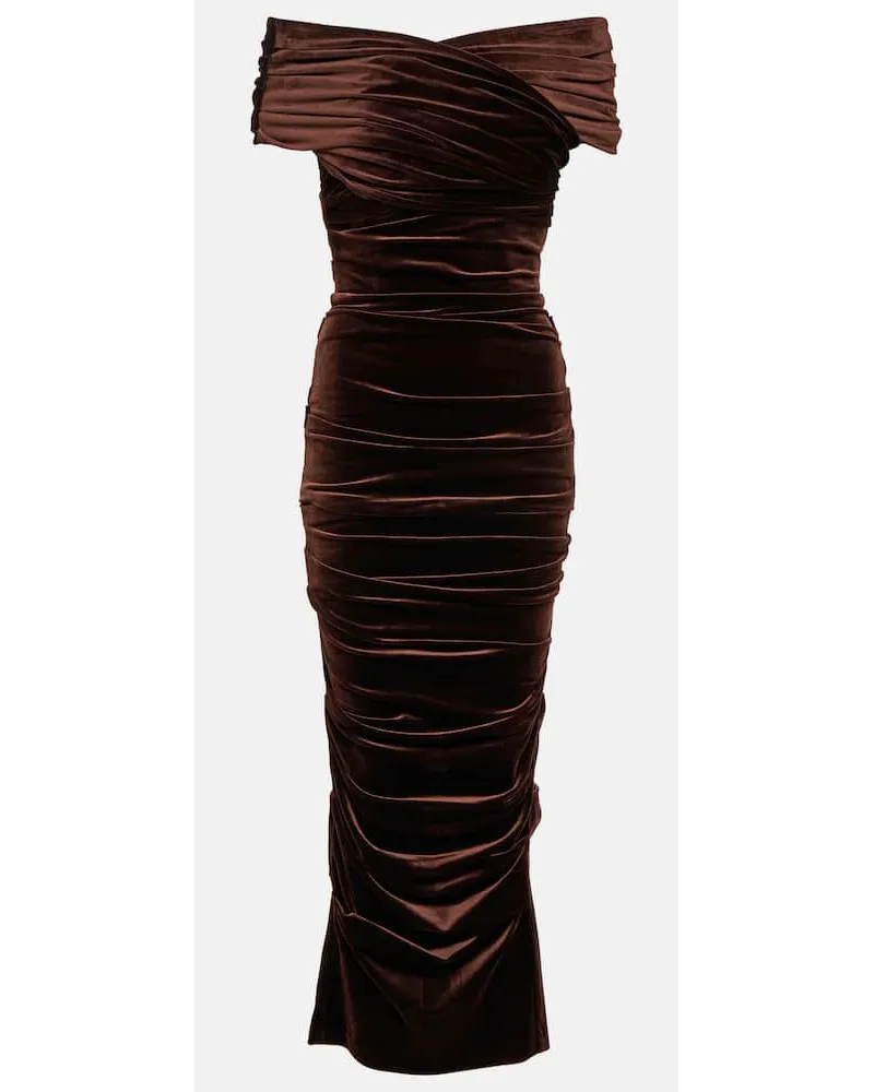 Alex Perry Off-Shoulder-Midikleid aus Samt Braun