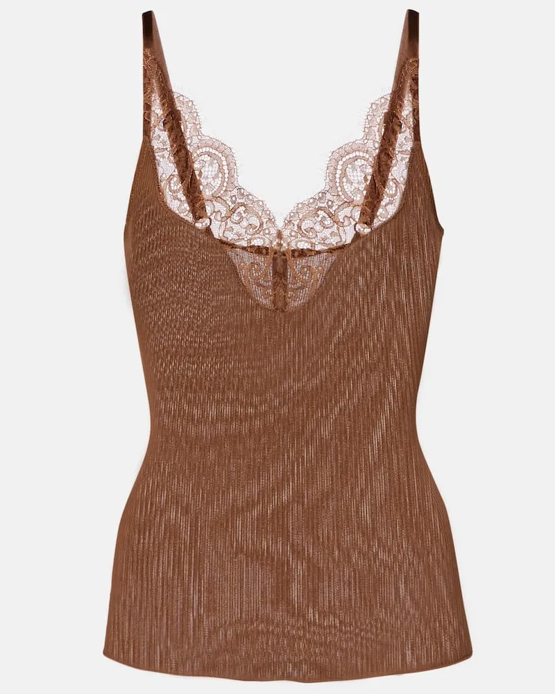 Saint Laurent Top aus Seide mit Spitze Braun