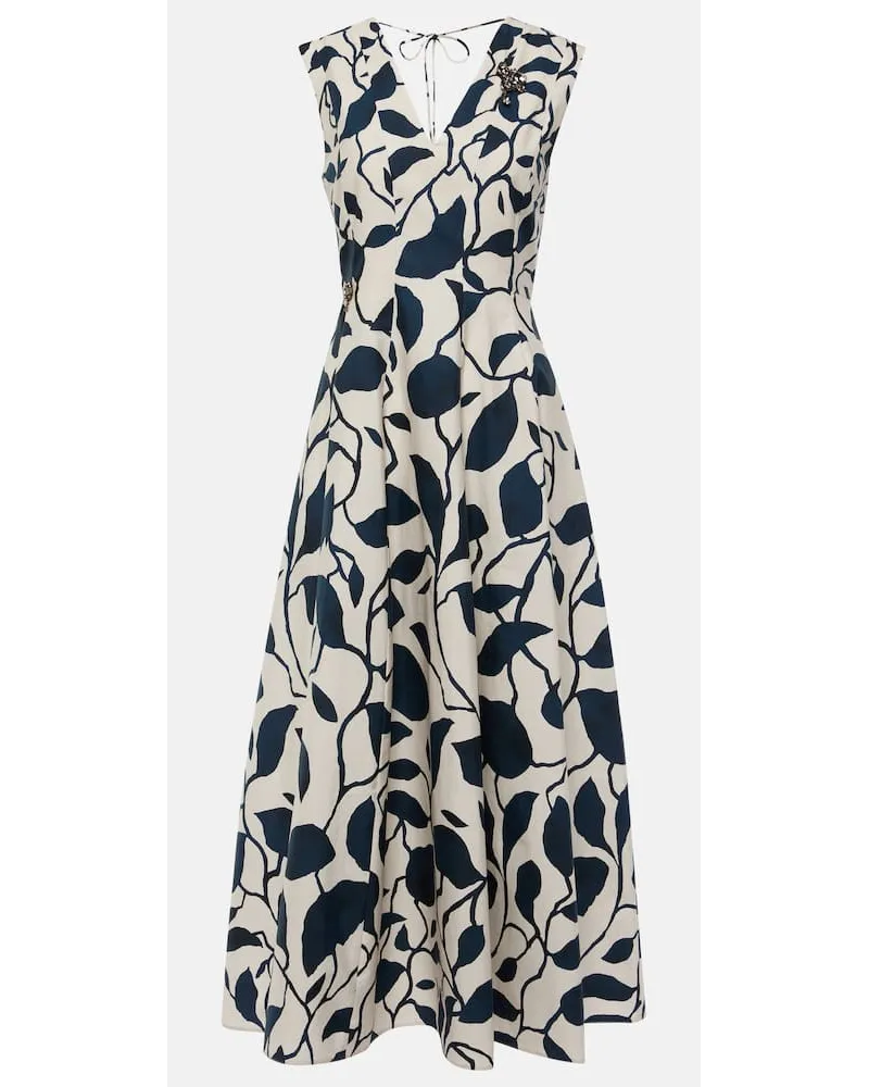Max Mara Bedrucktes Midikleid aus Baumwollpopeline Blau