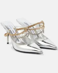 Jimmy Choo X Jean Paul Gaultier Verzierte Mules aus Metallic-Leder Silber