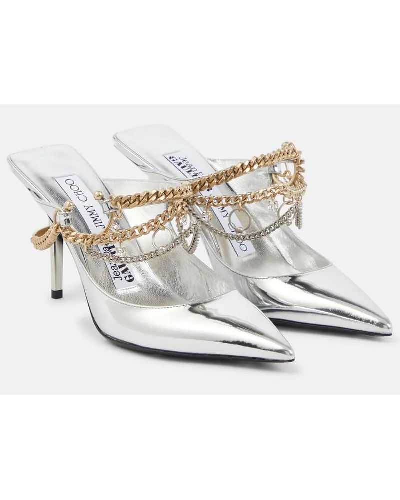 Jimmy Choo X Jean Paul Gaultier Verzierte Mules aus Metallic-Leder Silber