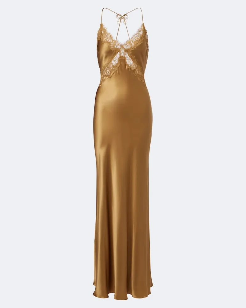 Rebecca Vallance Slipdress Windsor aus Seidensatin mit Spitze Gold