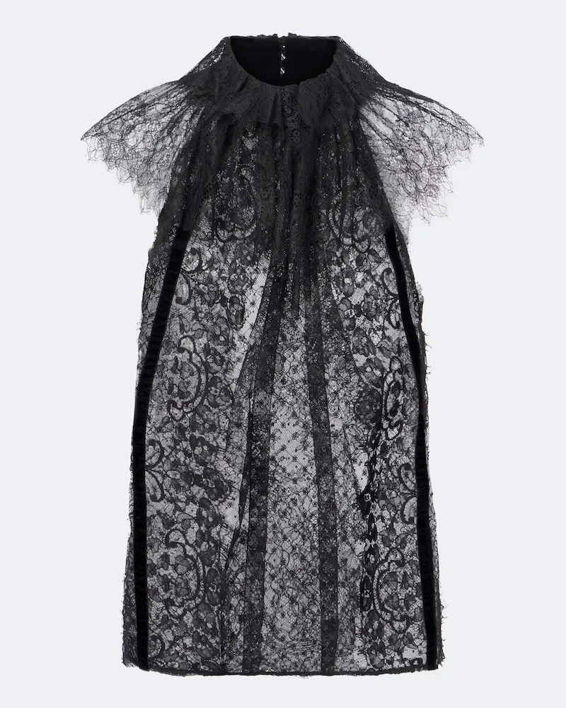 Elie Saab Top aus Spitze mit Samt Schwarz
