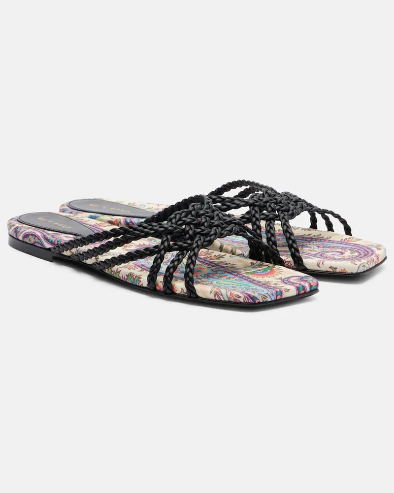 Etro Bedruckte Pantoletten aus Leder Schwarz