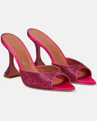 Amina Muaddi Verzierte Pantoletten Caroline aus Satin Pink