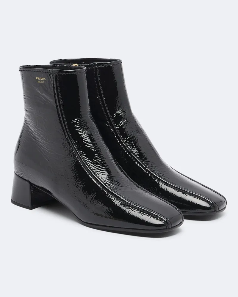 Prada Ankle Boots aus Lackleder Schwarz
