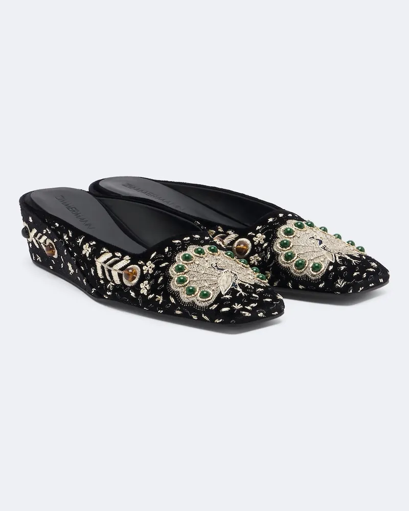 Zimmermann Verzierte Wedge-Pantoletten Atelier aus Samt Schwarz