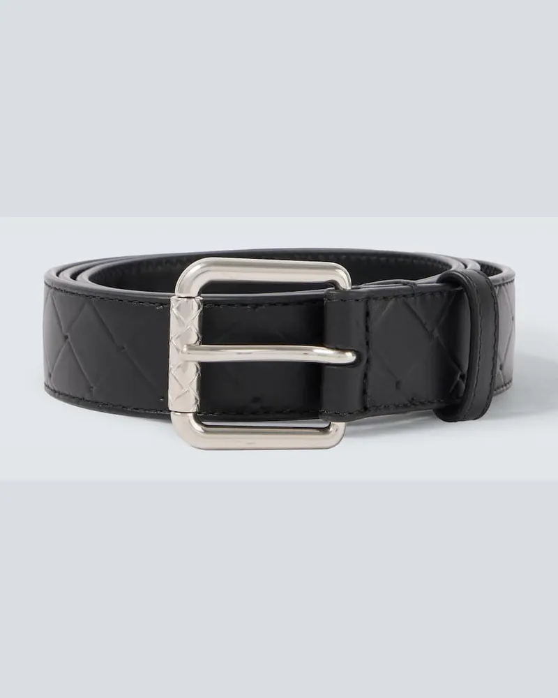 Bottega Veneta Gürtel Intrecciato Stamp aus Leder Schwarz