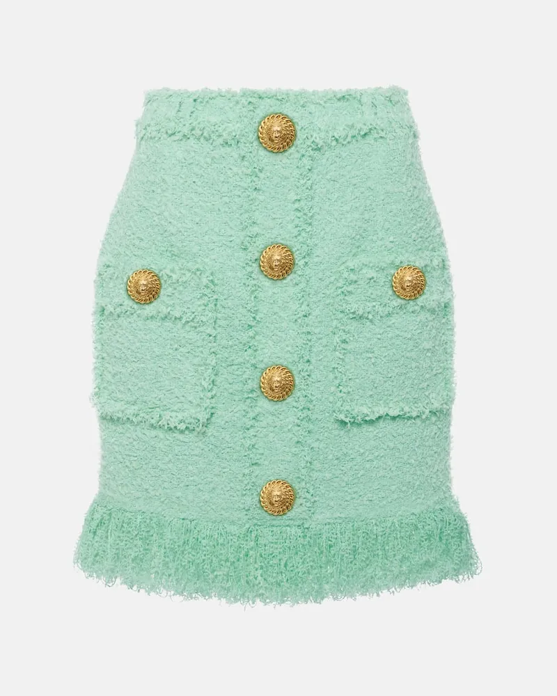 Balmain Minirock aus Tweed Grün