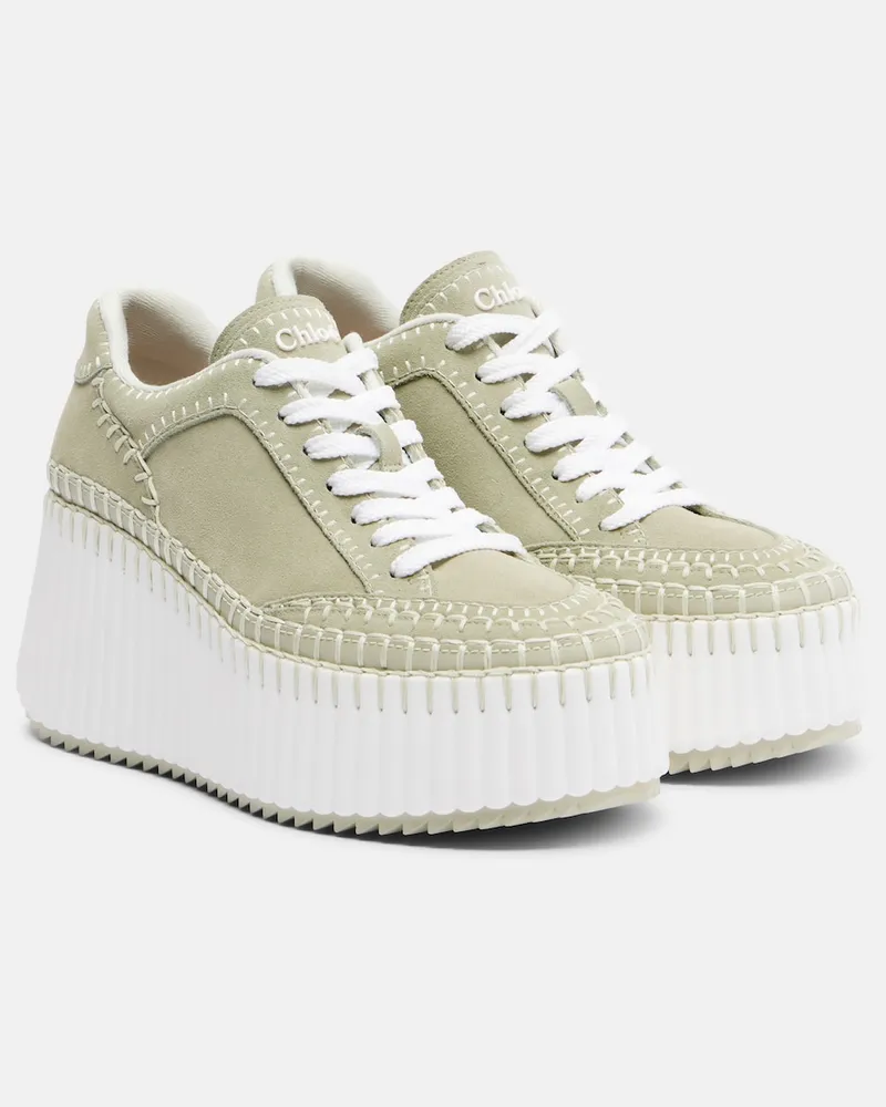 Chloé Chloé Plateau-Sneakers Nama aus Veloursleder Grün