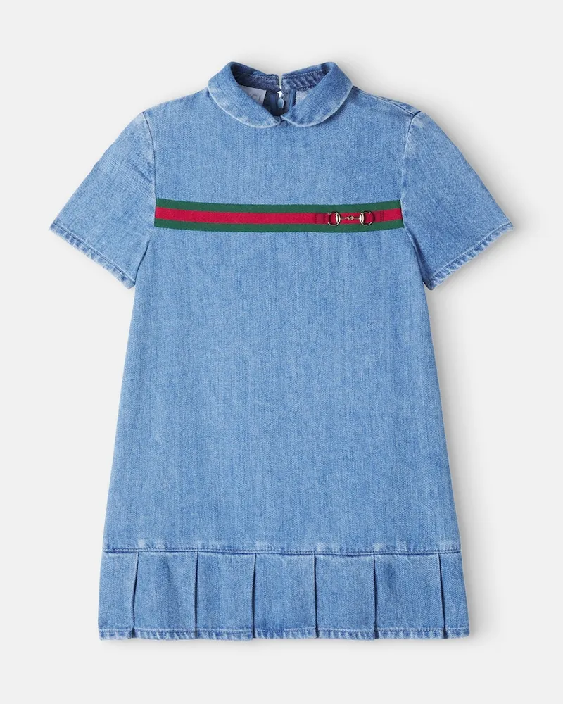 Gucci Jeanskleid Horsebit Web Stripe Blau