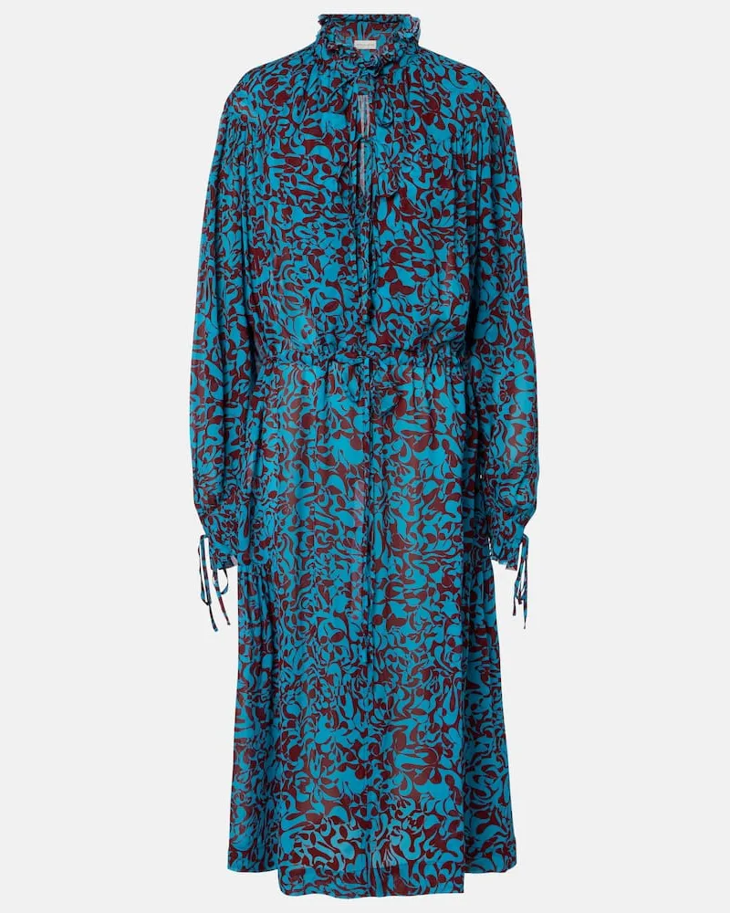Dries van Noten Bedrucktes Hemdblusenkleid Blau