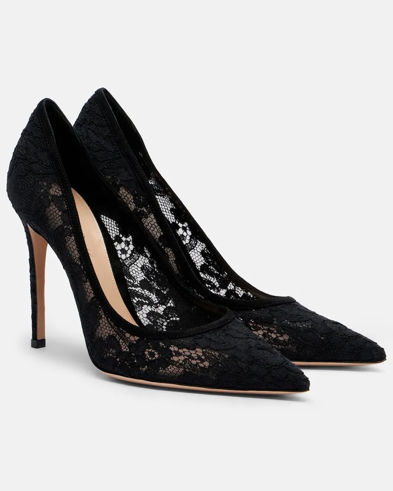 Gianvito Rossi Pumps Claudia aus Spitze mit Veloursleder Schwarz
