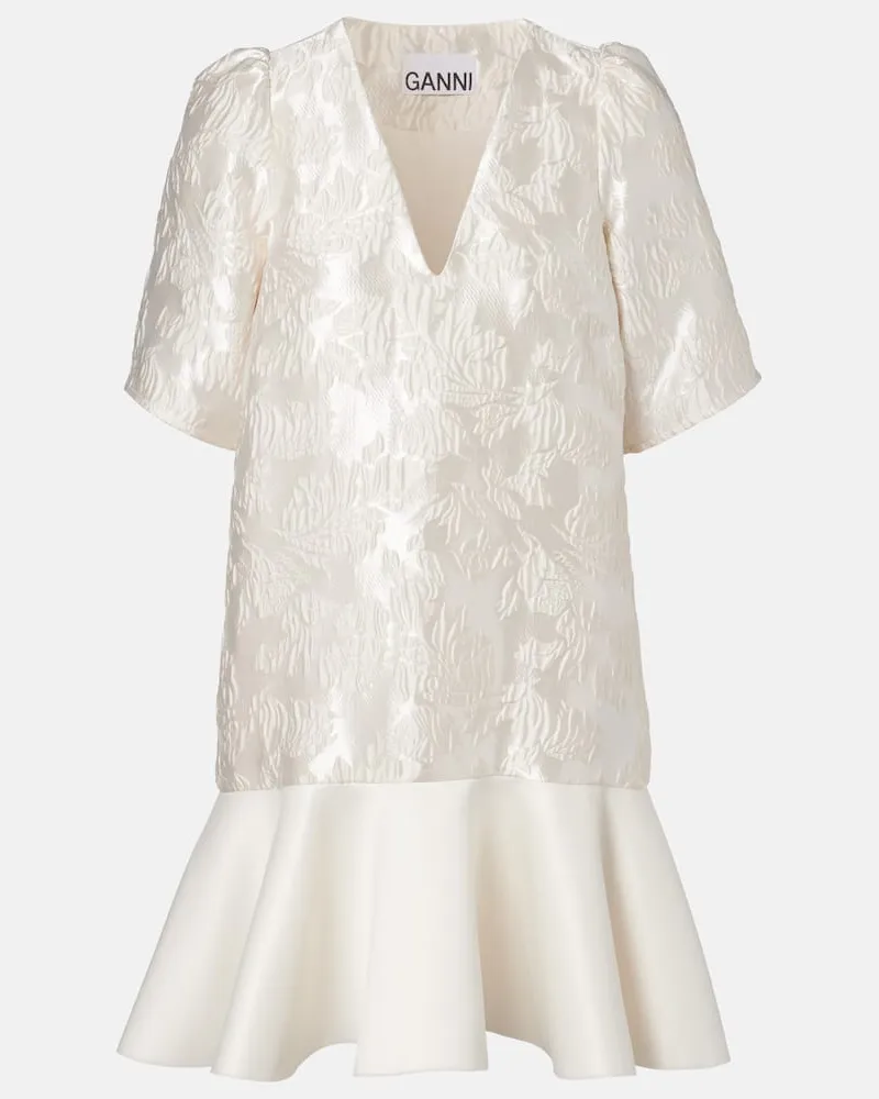 Ganni Bedrucktes Minikleid aus Satin-Cloqué Weiß