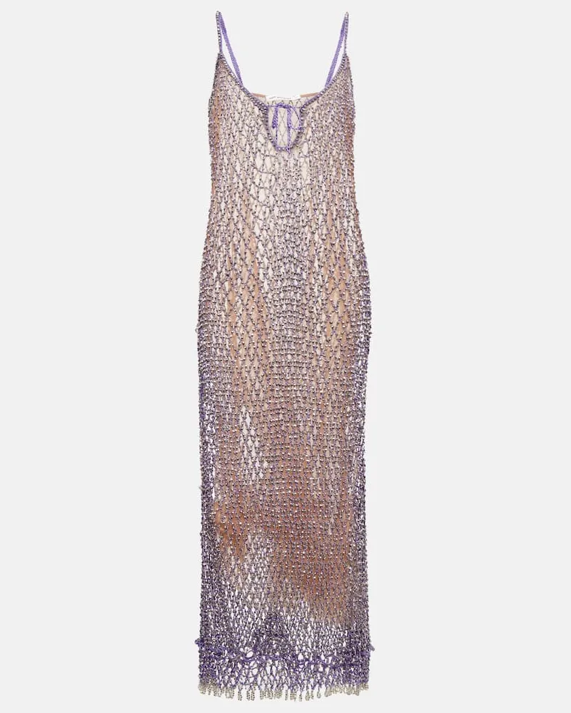 Self-Portrait Verziertes Maxikleid aus Mesh Violett