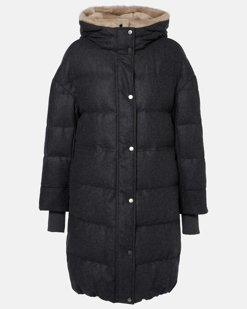 Brunello Cucinelli Wattierte Jacke aus Schurwolle Grau