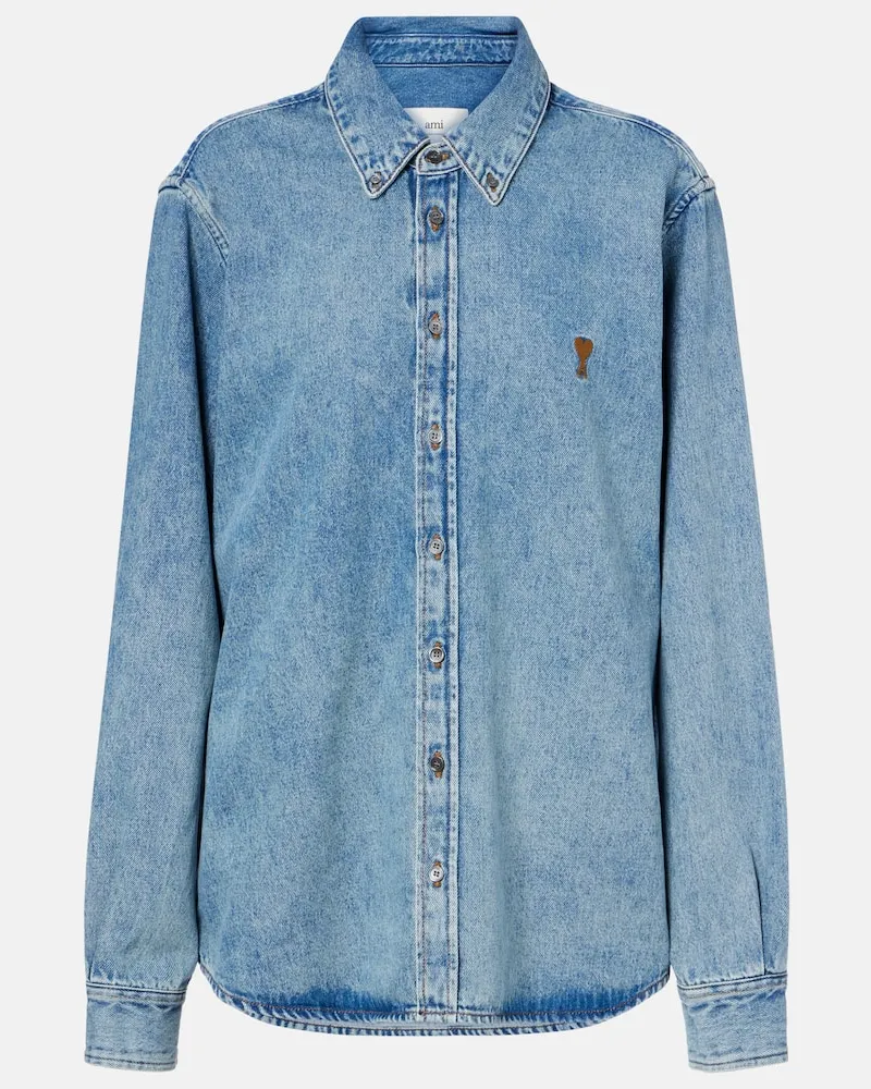 AMI Paris Besticktes Jeanshemd Blau