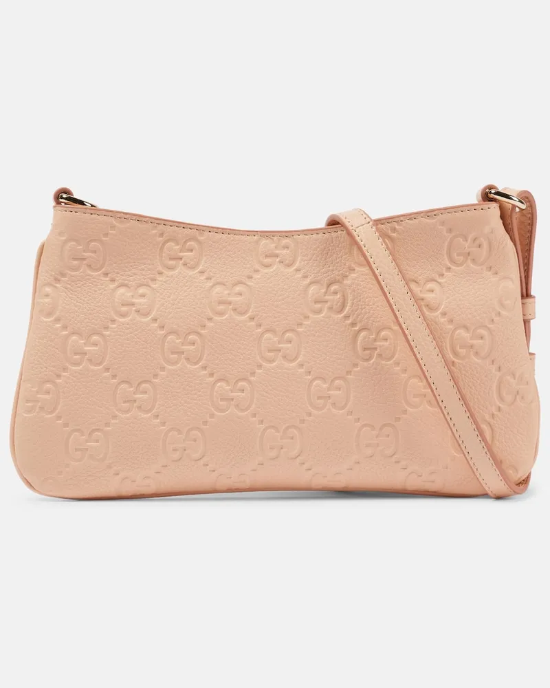 Gucci Schultertasche GG Emblem Small aus Leder Pink