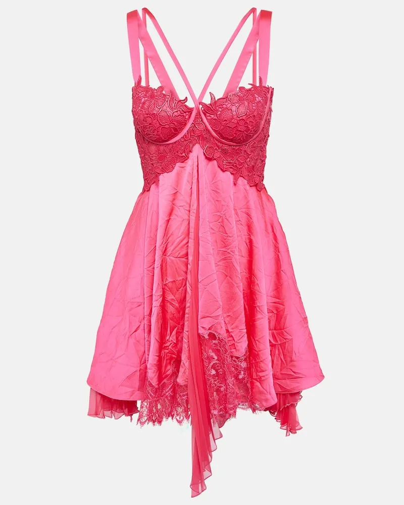 Versace Minikleid aus Satin mit Spitze Rosa