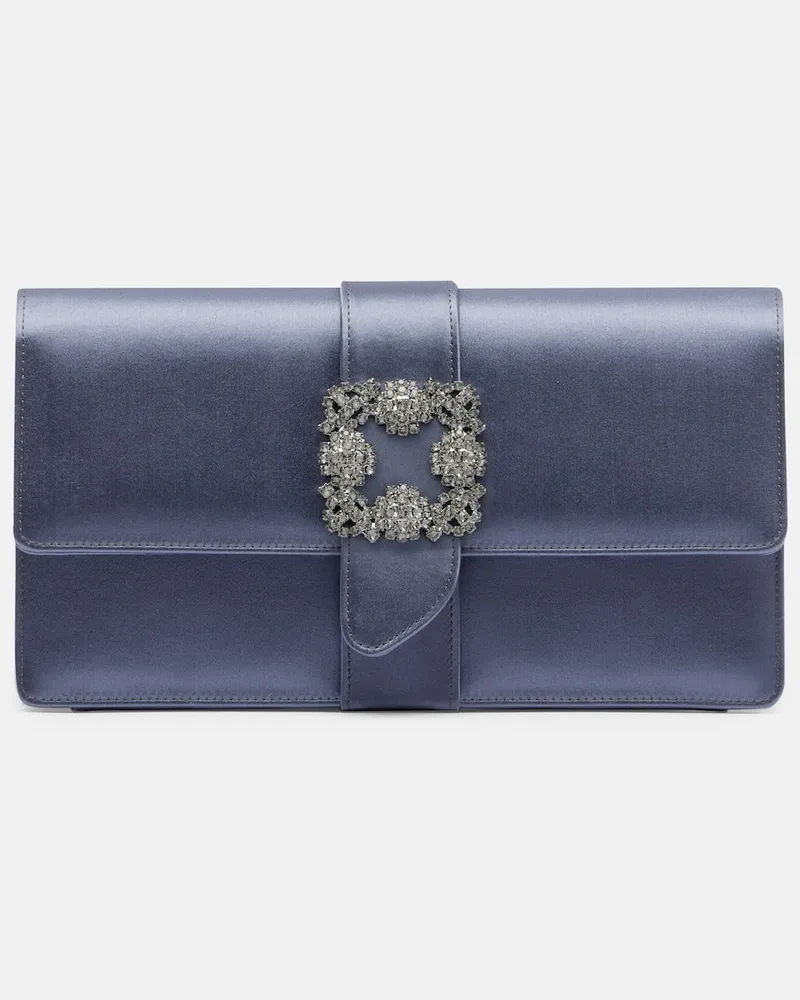 Manolo Blahnik Clutch Capri aus Satin mit Kristallen Blau