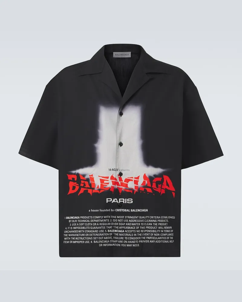 Balenciaga Bedrucktes Hemd aus Baumwolle Schwarz
