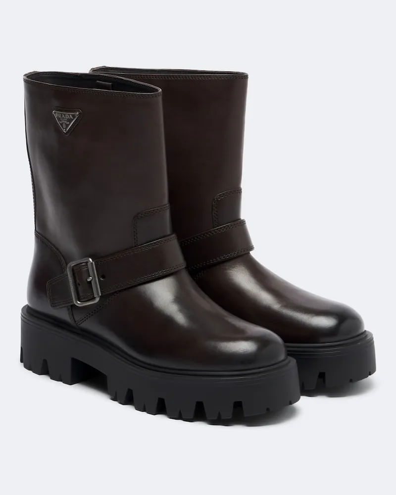 Prada Bikerboots Stride aus Leder Braun