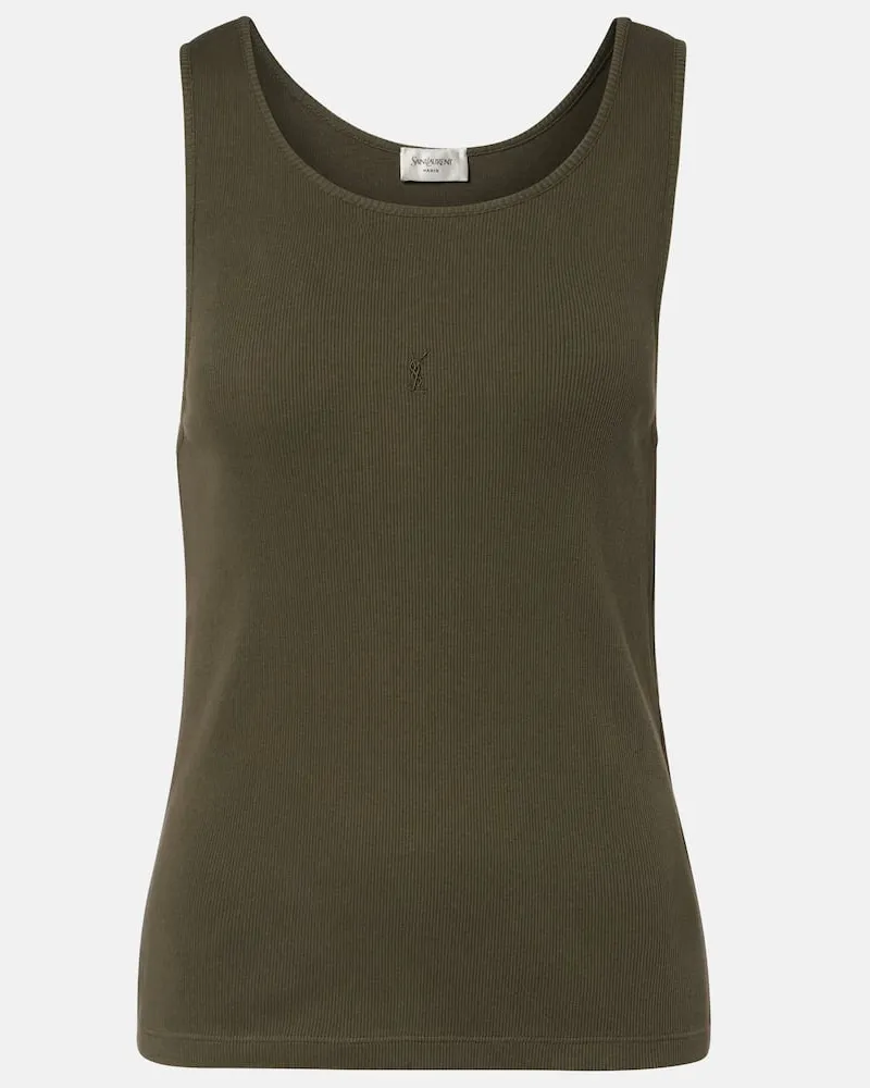 Saint Laurent Top Cassandre aus Baumwoll-Jersey Grün
