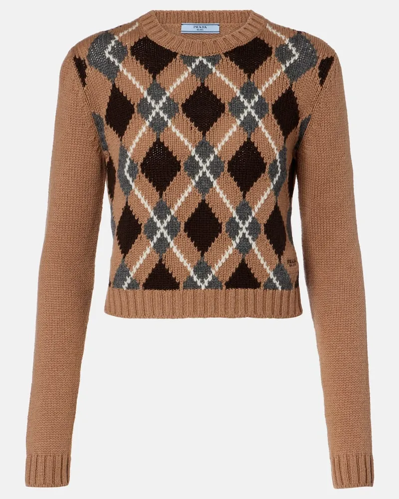 Prada Cropped-Pullover aus Kaschmir Beige