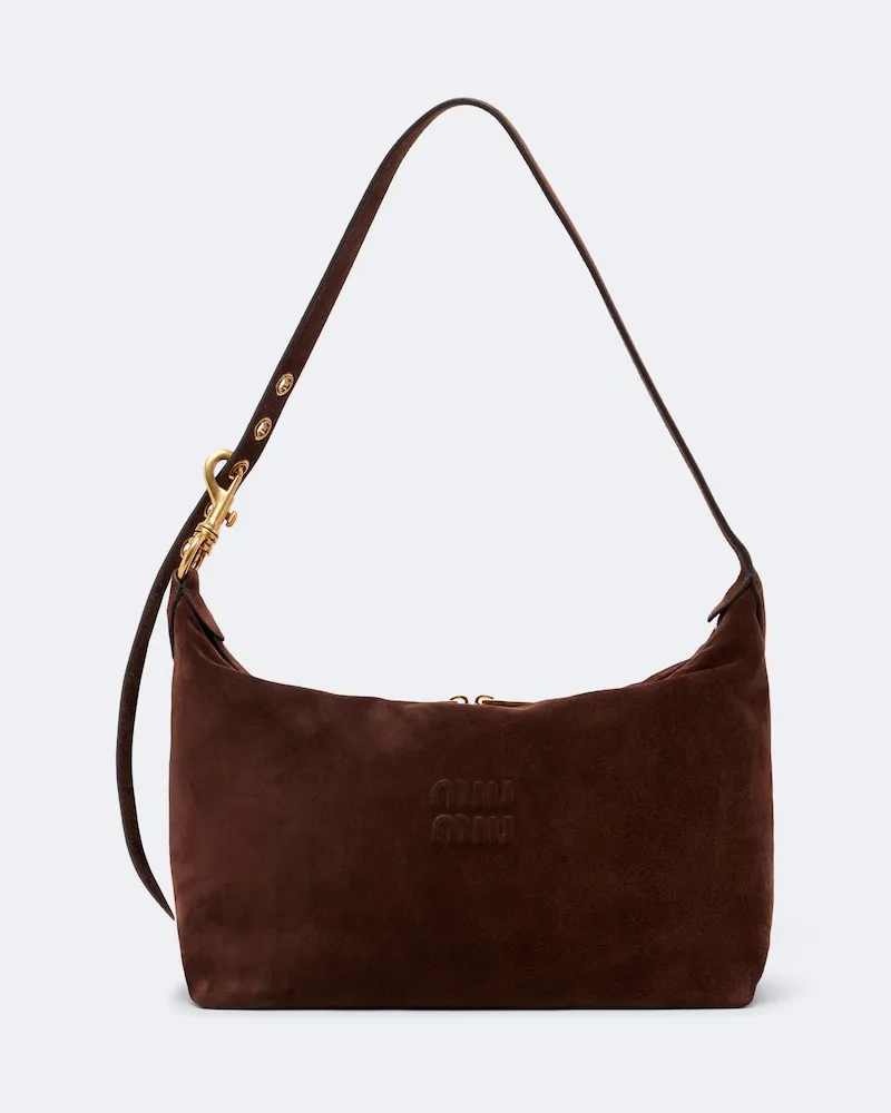 Miu Miu Schultertasche Spirit Medium aus Veloursleder Braun