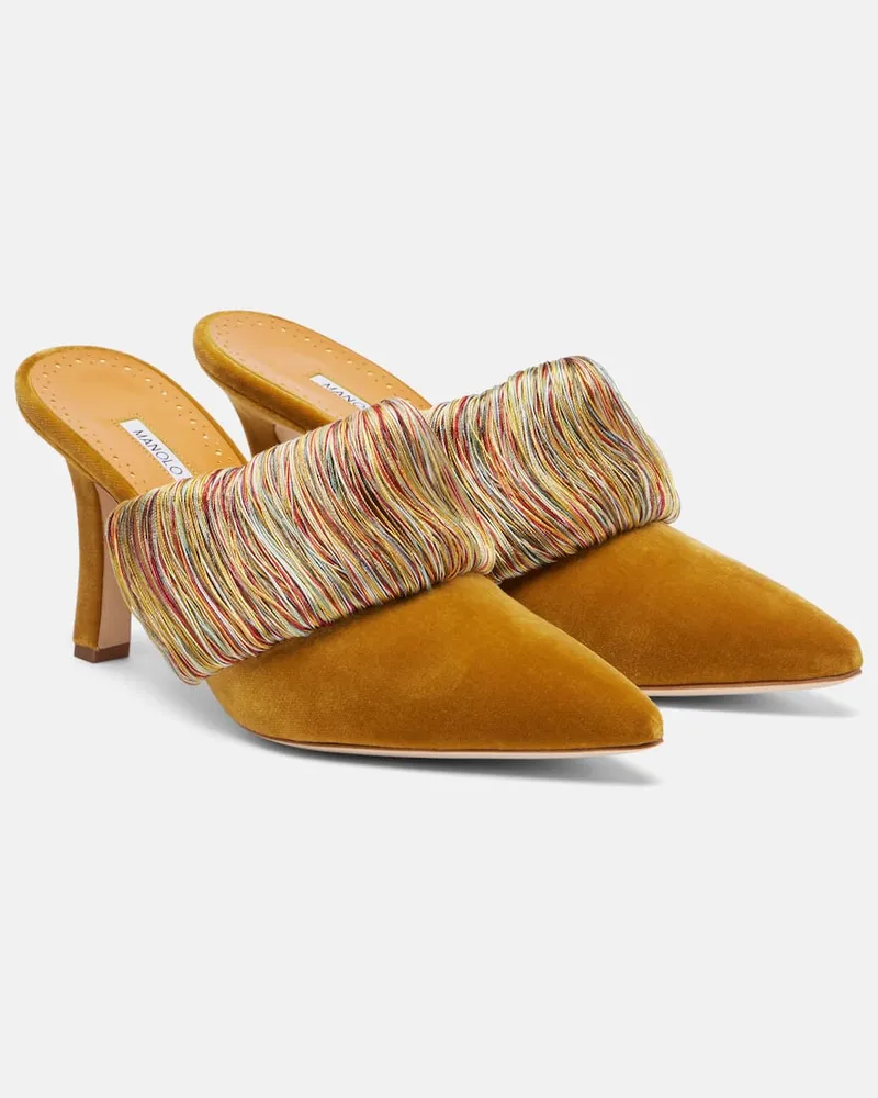 Manolo Blahnik Mules Caldean 90 aus Samt Beige