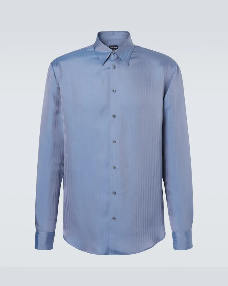Giorgio Armani Hemd aus Seiden-Jacquard Blau