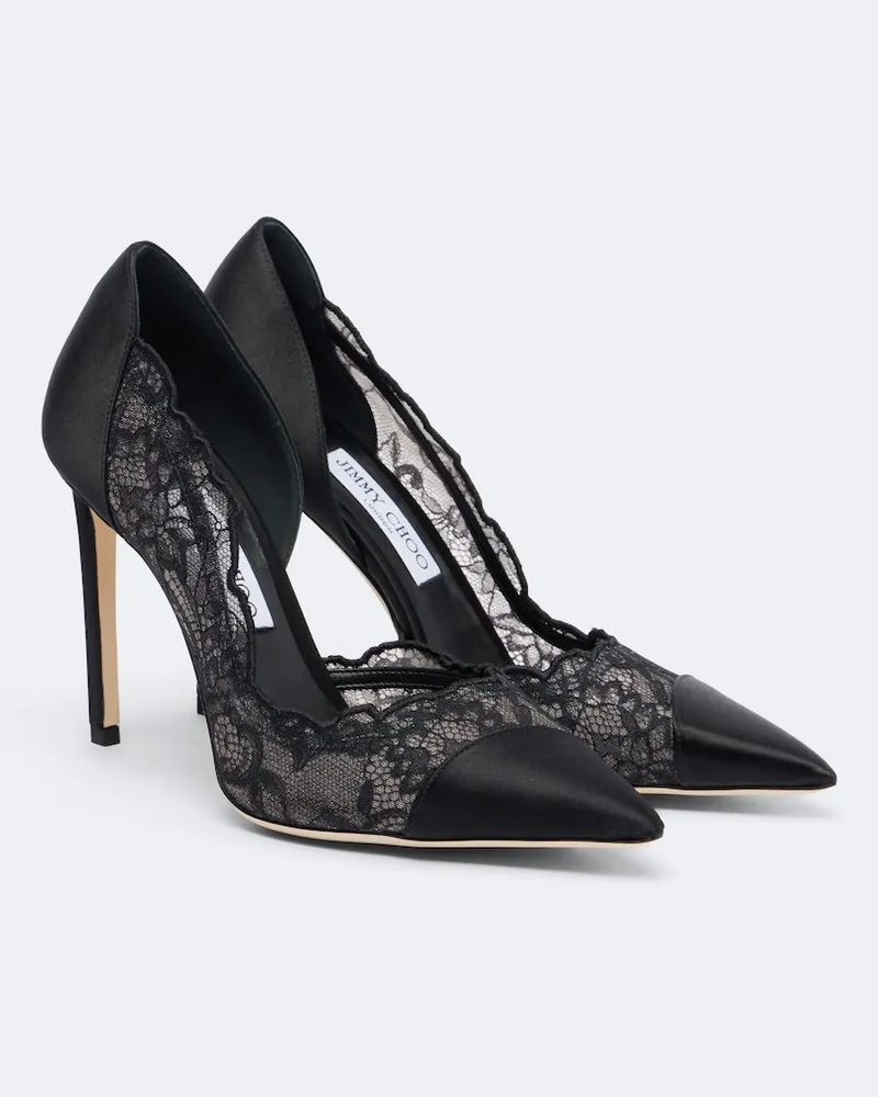 Jimmy Choo Pumps Brigitte aus Satin mit Spitze Schwarz