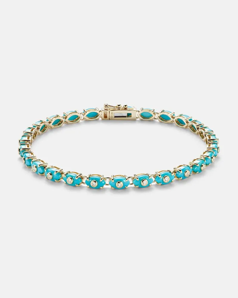 Sydney Evan Armband Eternity aus 14kt Gelbgold mit Diamanten und Türkis Gold