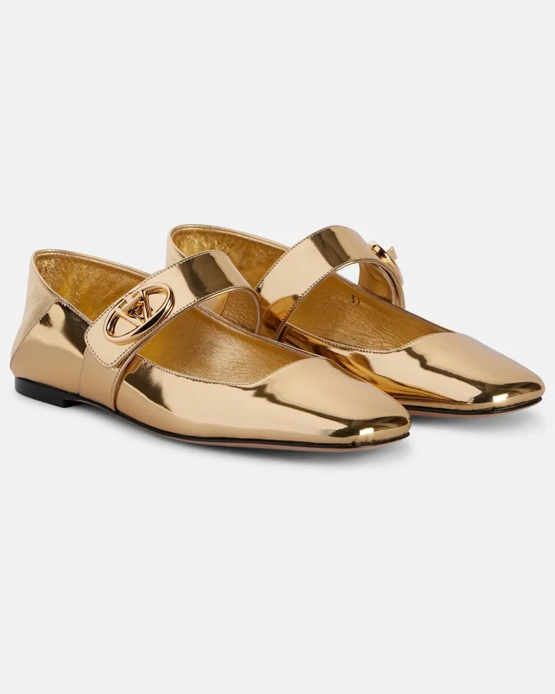 Valentino Garavani Mary-Jane-Ballerinas VLogo Locker aus Metallic-Leder Gold
