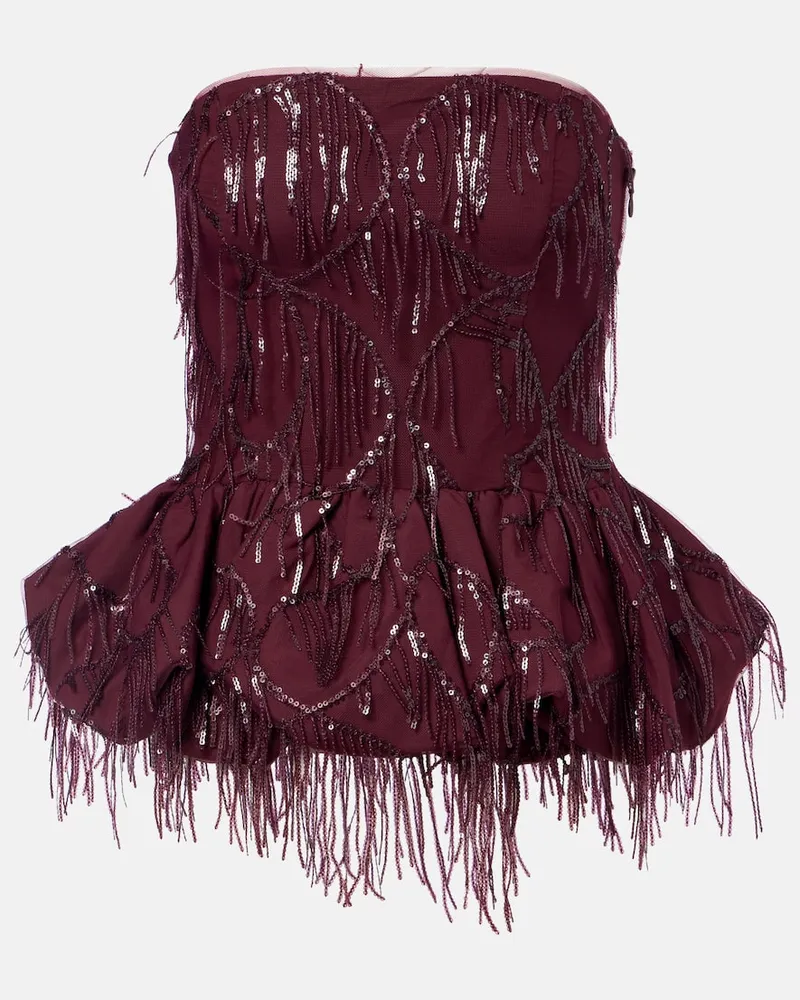 ROTATE Birger Christensen Top mit Pailletten Burgunderrot