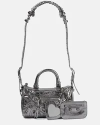 Balenciaga Schultertasche Le Cagole Mini aus Leder Silber