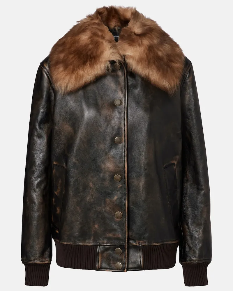 Dolce & Gabbana Bomberjacke aus Leder mit Shearling Braun